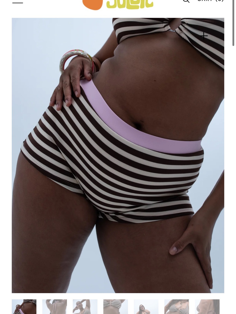 Goldie Brown and Cream Striped Bikini Boyshorts with Lilac Waistband